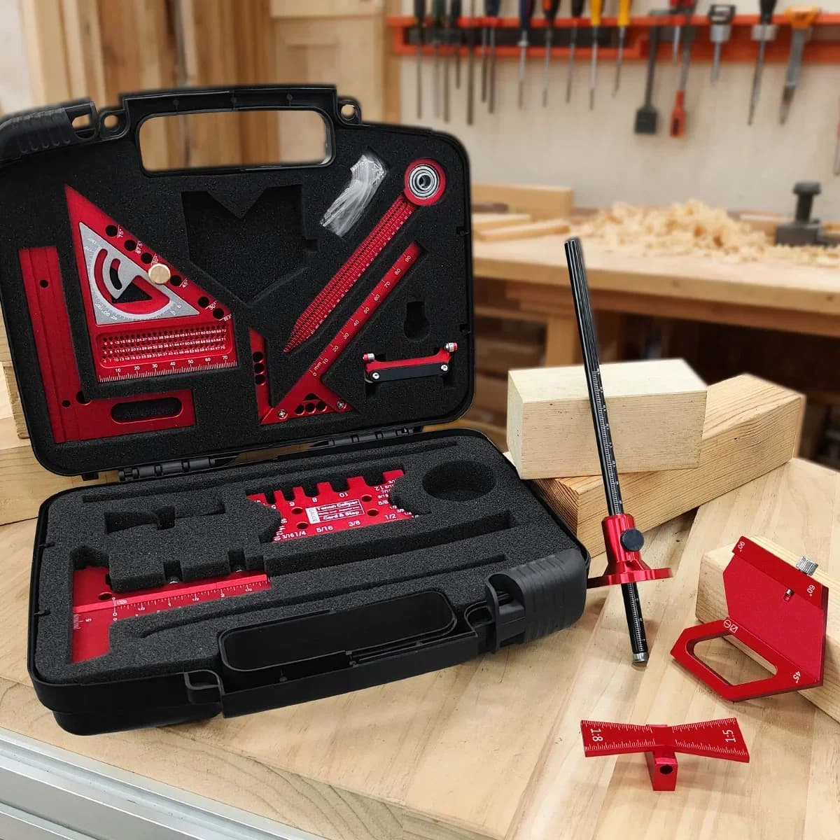 Комплект за дърводелство с 9 части, включващ пергел и водач за sharpening